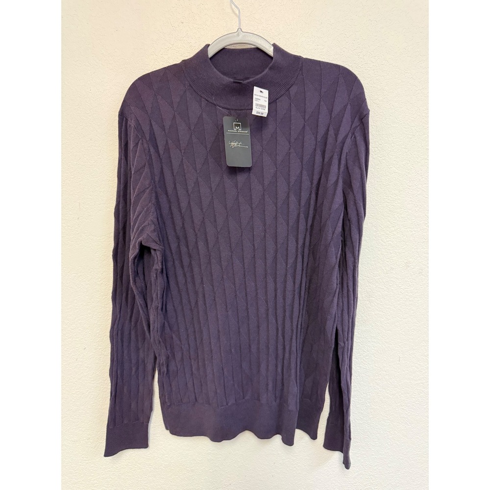 Michael Strahan Men's Large Purple Mock Neck Ribbed Sweater Cotton Nylon NWT